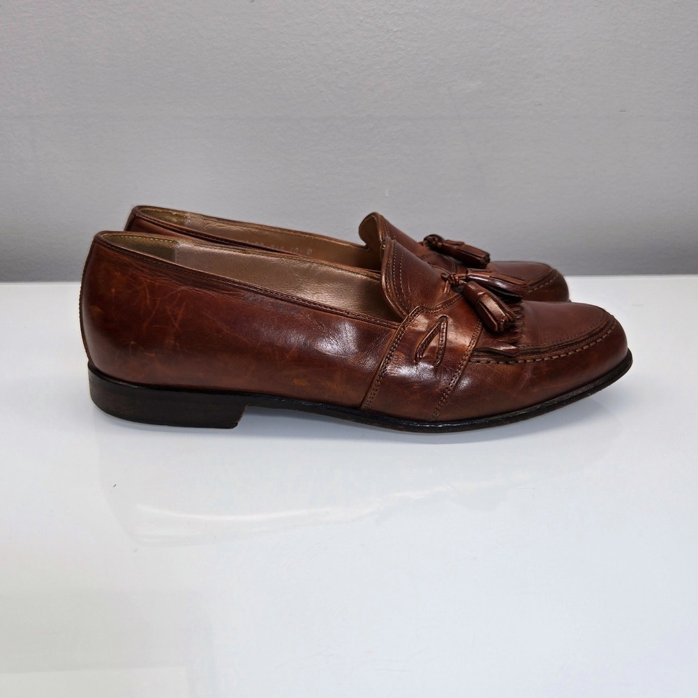 Cable & Co Tassel Kiltie Loafer Shoes Mens 10 Brown Leather Moc Toe Preppy Italy